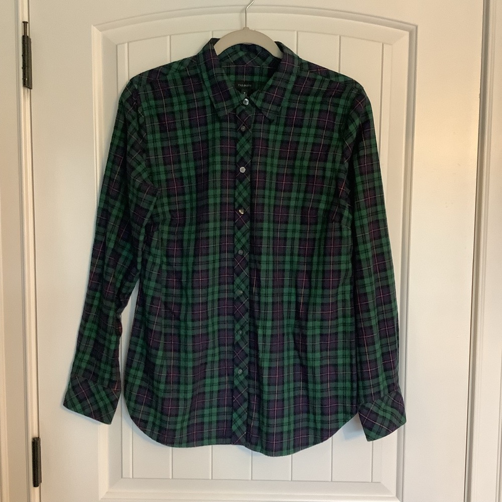 Talbots Green and Purple Tartan Plaid Button Down Shirt